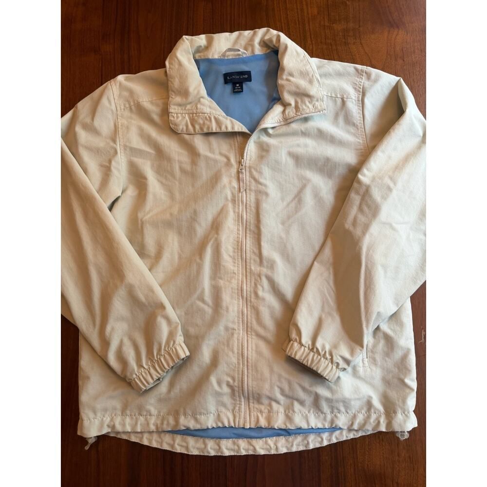 Lands' End Men's Cream Lightweight Windbreaker Mesh Lined - Size M